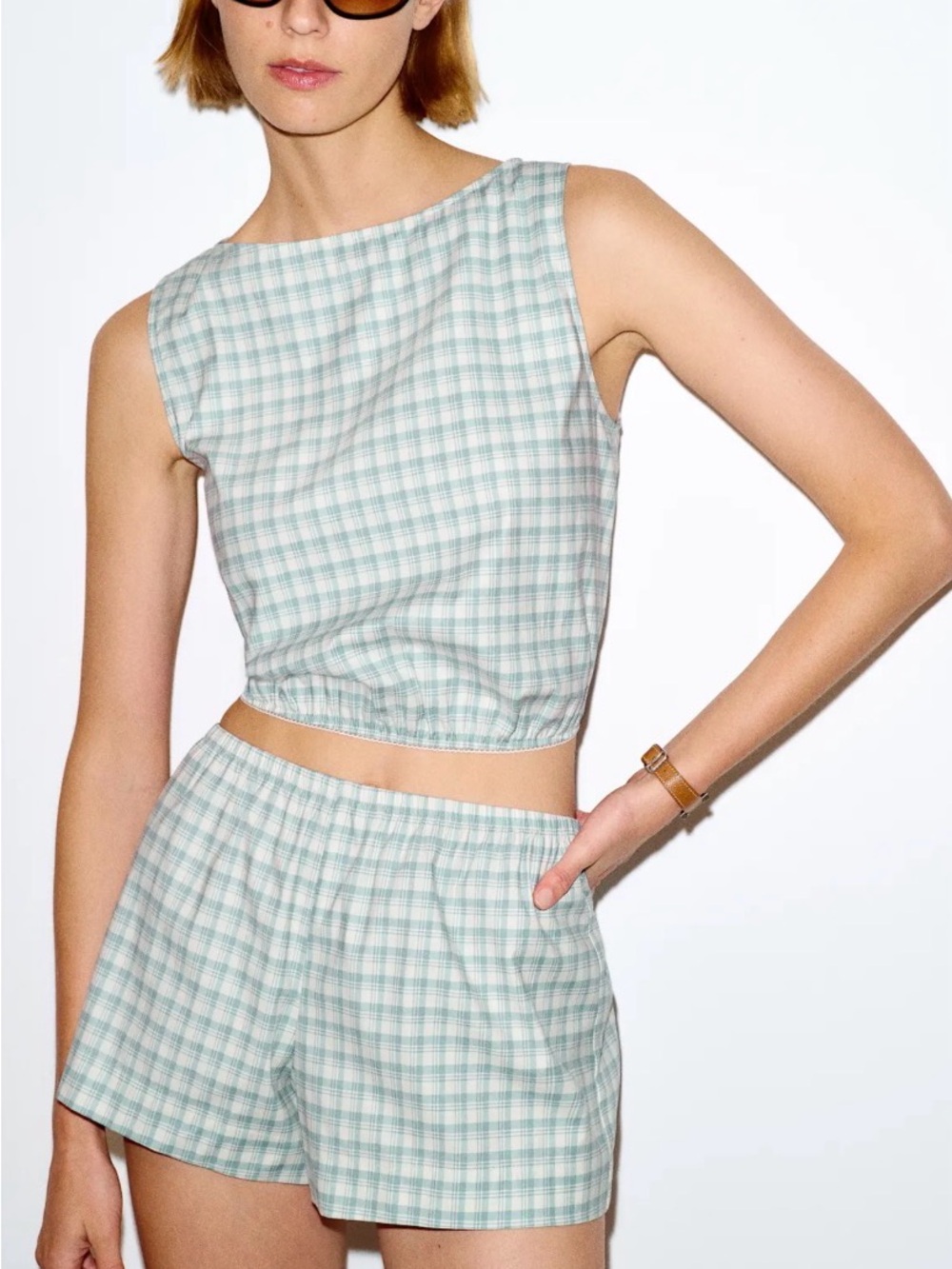 Reformation Mint Plaid Toscana Crop Top